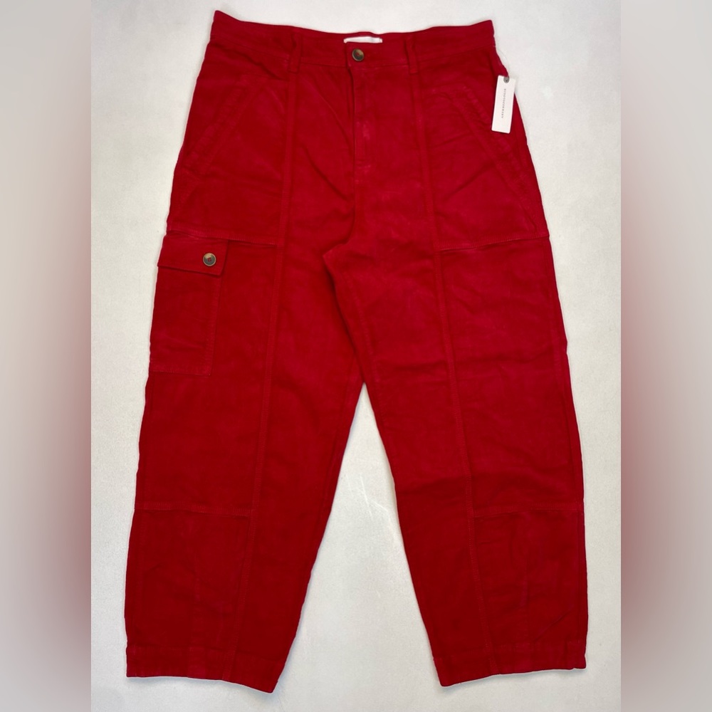 Anthropologie Cropped Cargo Pants Women Size 14 Red NWT